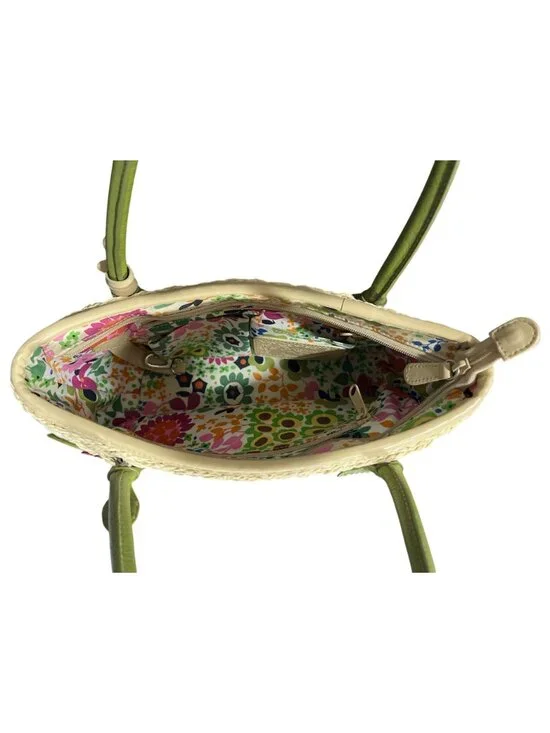 Brighton Woven Bag Flower Pot Strawberry Vintage Green-Handles Floral Lining - Picture 3 of 7